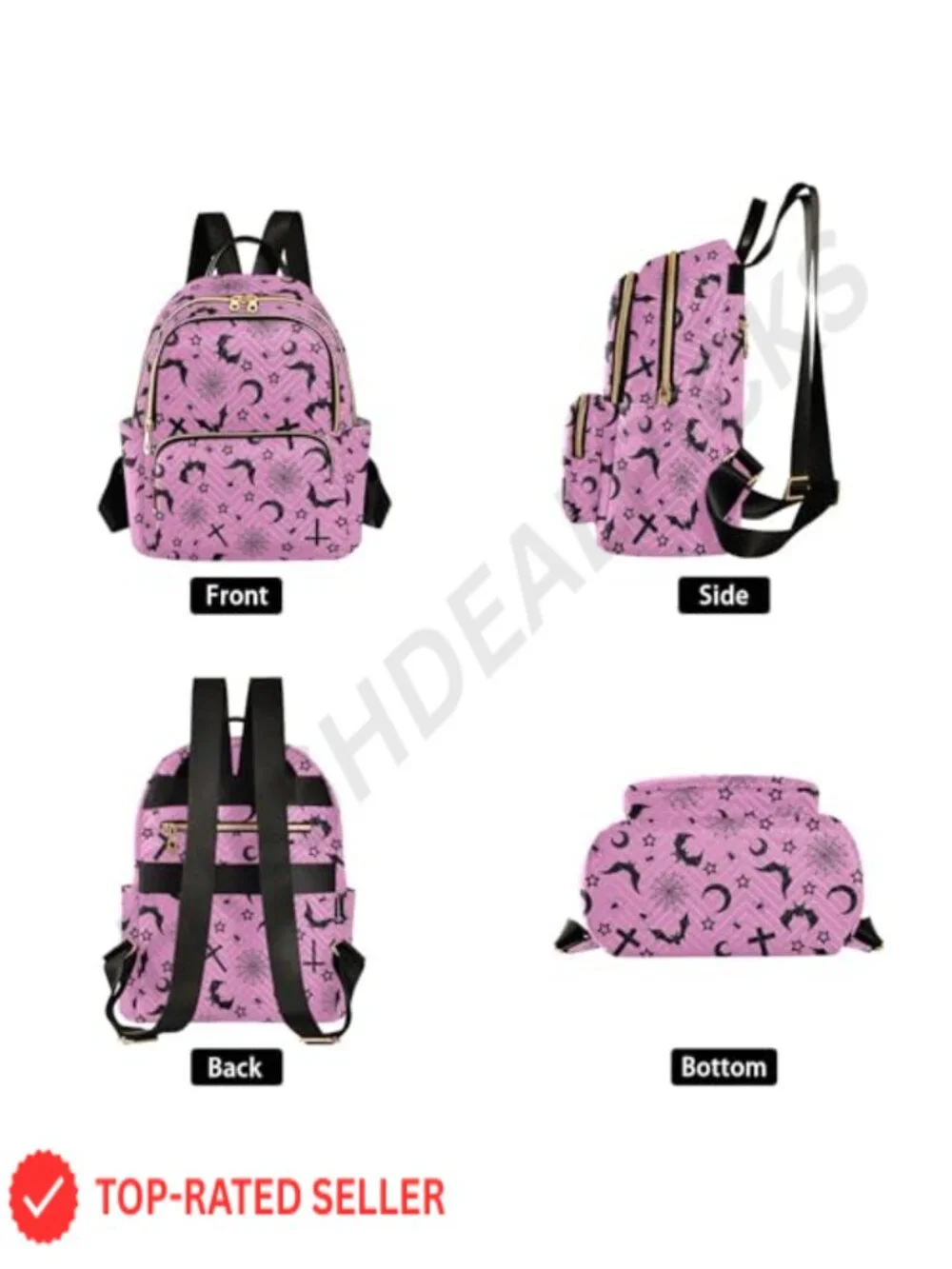 Gothic Mini Backpack Purse for Women - Polyester Quilted Daypack, 6 Pockets